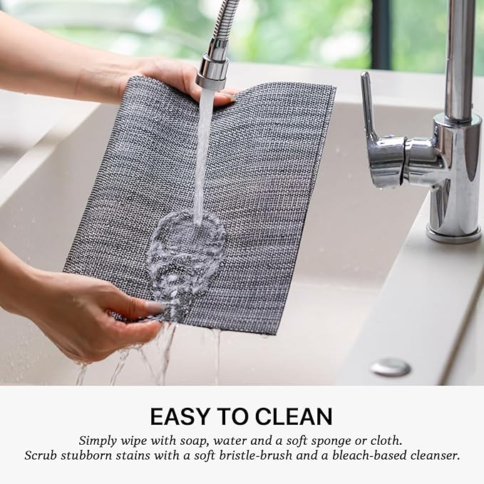 LEXMORE Placemats Set of 8 Vinyl/Plastic Woven Place Mats for Kitchen Table Indoor/Outdoor Washable Placemat Wipeable Dining Table Mats(Dark Gray)