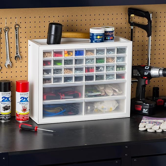 IRIS USA Small Parts Storage Cabinet, Made in USA, 36-Drawer Organizer for Screws, Nuts & Bolts, Electronics, Hardware, Beads, Crafts, Scrapbook Art Hobby, Teacher Toolbox, Garage Storage – White