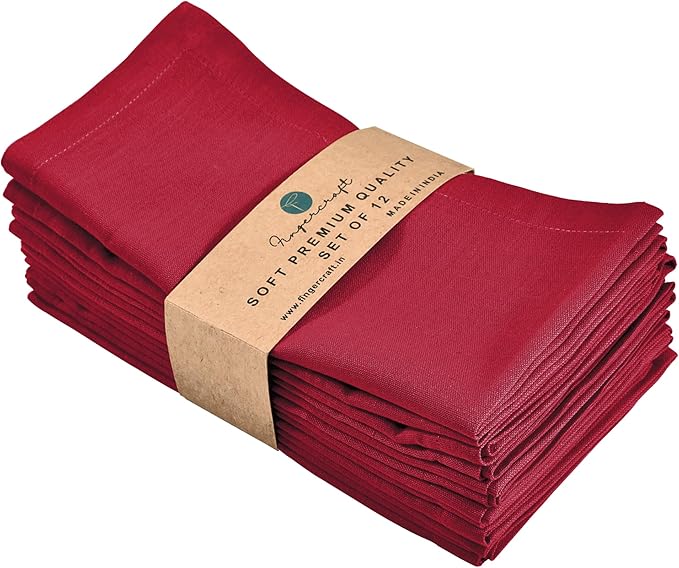 FINGERCRAFT Dinner Cloth Napkin Cotton Linen Blend 12 Pack Natural Premium Quality, Mitred Corner for Every Day Use Pre Shrunk and Good Absorbency 20x20 inch Easter Color Tango Red