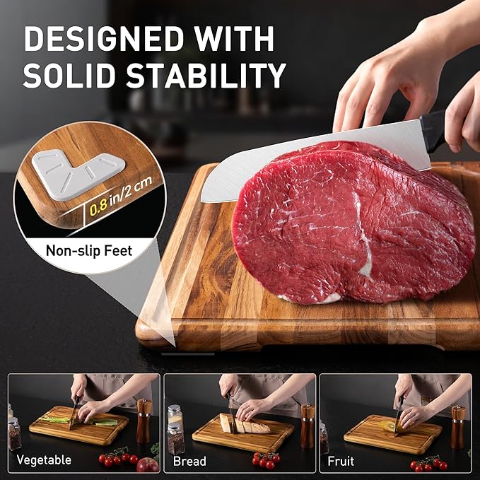 Teak Wood Cutting Board for Kitchen 13inch Charcuterie Board Serving Heavy Duty Non Toxic Slip Over Sink Solid Thick Haus Wooden Chopping Board Large Big Small Meat Best Kitchen Essential Gift