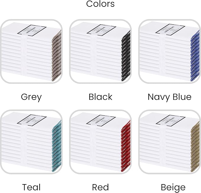 Cotton Clinic Cloth Napkins with Trim - Everyday Use Table Dinner Napkins - Soft Durable Washable - Ideal for Dinner Party Wedding Christmas Easter - Set of 12-20x20 inches Red White Napkins