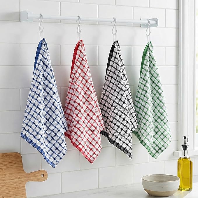 Premium Dish Towels for Kitchen, 8 Pack, 16x26 - 100% Cotton Kitchen Towels with Hanging Loop, Ultra Absorbent and Thick 410 GSM, Multicolor