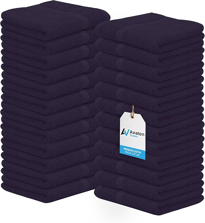 Avalon Towels Cotton Washcloths 24-Pack – 12 x 12 Inch Plum Super Soft & Absorbent Ring-Spun Cotton Wash Cloths for Face, Bath, Spa, Gym, Hotel & Cleaning