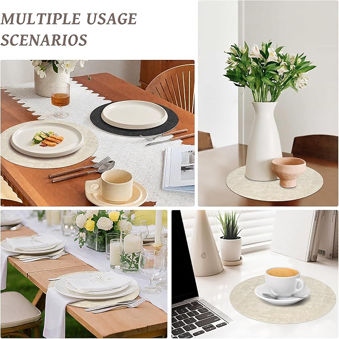13" Round Placemats Set of 6, NCUE Dual-Sided Faux Leather Heat Resistant Table Mats, Waterproof Oilproof Washable Protective Table Placemats with Coaster, Wipeable Vinyl for Indoor & Outdoor Use