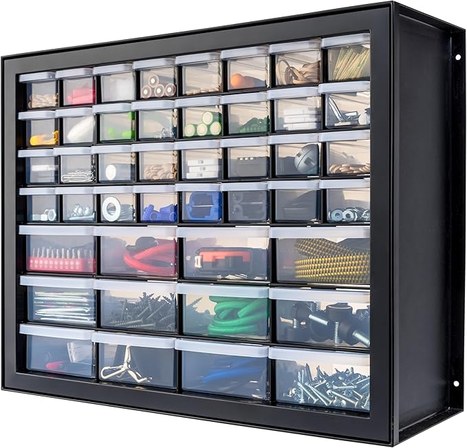 IRIS USA Small Parts Storage, Made in USA, Cabinet, 44-Drawer Organizer for Screws, Nuts, Bolts, Electronics, Hardware, Beads, Crafts, Building Bricks, Stackable Garage Storage – Black