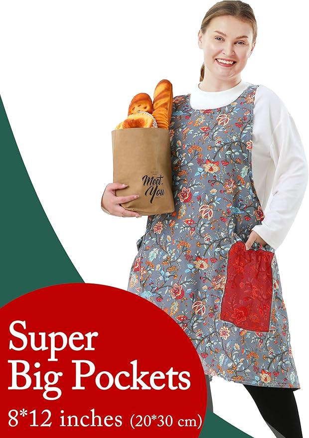Big Plus Size Aprons for Women with Pockets Cotton Linen Baking Kitchen Cooking