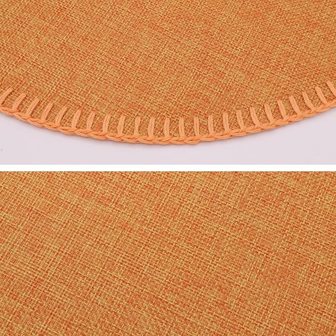Round Placemats Set of 6, 15 Inch Linen Fabric Table Placemats, Heat Resistant, Wrinkle Free Washable Placemats Kitchen Place Mats Set of 6 for Dining Table Party Table (Orange, 6)