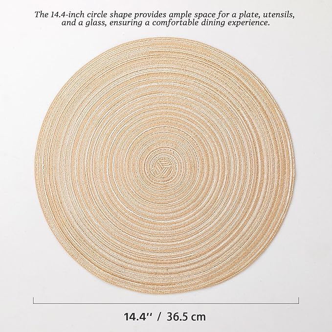 Round Placemats Set of 4 Woven Placemats Washable Braided Table Mats for Dining Table Heat Resistant Non-Slip Circle Place Mats(Beige)