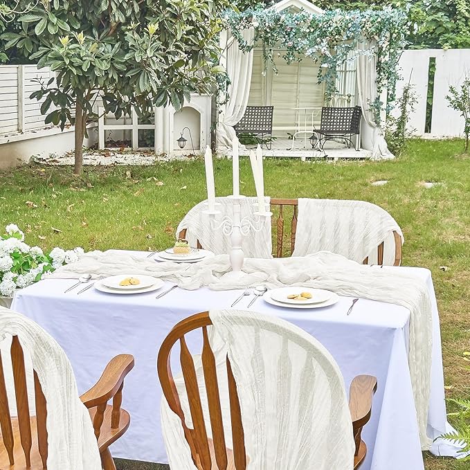 IVAPUPU 2 Pcs Cheesecloth Table Runner - 10ft Ivory White Spring Boho Gauze Cheese Cloth Table Runners for Baby Shower Decorations Wedding Party Garden Farmhouse Decor