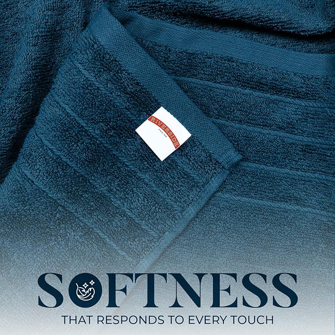 RIVERSIDE Pack of 4 Premium Extra Large Bath Towels 30 x 60 Inches, 100% Cotton, Super Soft & Highly Absorbent, Larger & Lighter Weight, Quicker to Dry, Perfect for Bathroom, Navy Blue