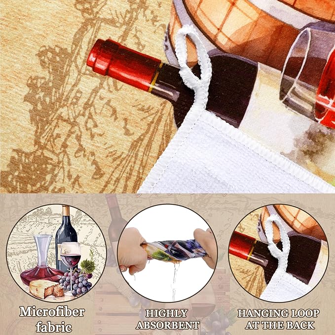 Bencailor 6 Pcs Red Wine Kitchen Towels Decorative Sets Dish Towels Absorbent Fast Drying Hand Tea Vintage Hanging Reusable Cleaning Dishcloths for Cooking Farmhouse Bathroom Accessory