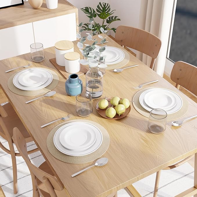 Encasa XO Dining Placemats Set of 4 | Cotton Round Table Mat - 13 in Diameter | Beige | Handmade Rib Style Chargers for Dinner Plates