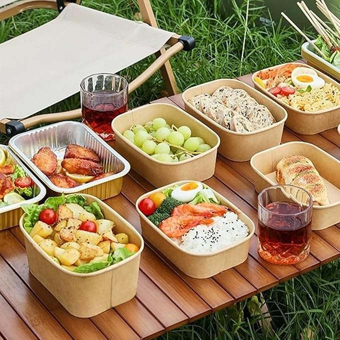 50 Pack Disposable Kraft Paper Bowls with Lids, 33 OZ Meal Prep Container, Microwave Freezer Safe Salad Bowls with Forks for Hot/Cold Food, Soup, Ice Cream, Takeout, Party Supplies