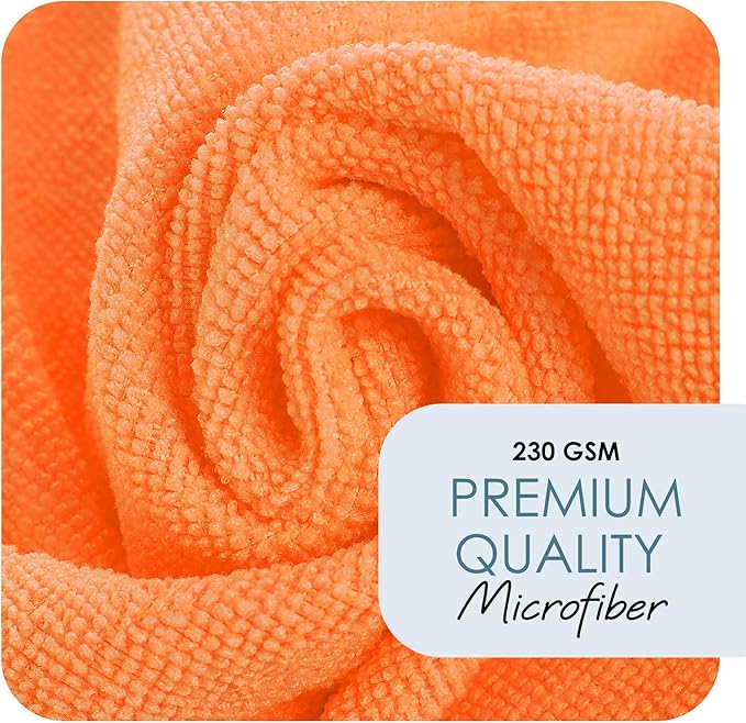 Hearth & Harbor Microfiber Cleaning Cloths - 144 Pack Washcloths, Orange Cleaning Rags, Reusable Towels, Lint Free