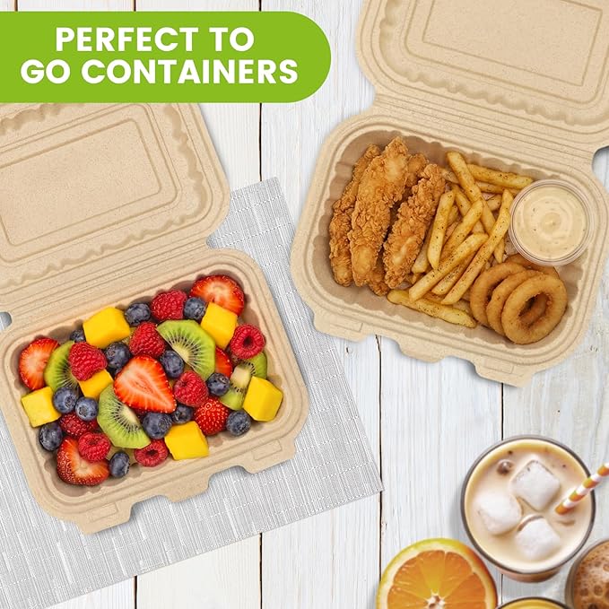 Clamshell Take Out Food Containers,50 Pack-16oz Disposable Meal Prep Containers Durable To Go Containers for Pasta Salad Snacks Taco Chinese Food Restaurants Made of Natural Rice Husk 7.3"X5.7"X2.2"