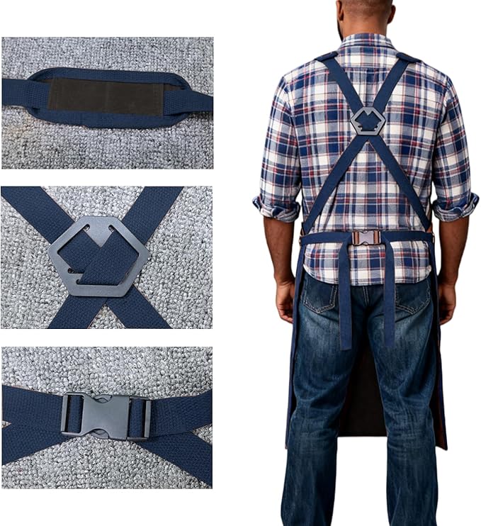 20-Pocket Heavy-Duty Waxed Canvas Work Apron – Fully Adjustable, Vintage Style Tool Organizer