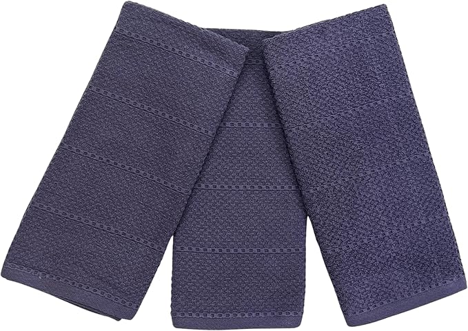 Eggplant Purple Kitchen Hand Dish Towels: Oversized 28" x 18", 100% Cotton Cloth Soft Cleaning Drying Absorbent Textured Design, Set of 3 Multipurpose for Everyday Use
