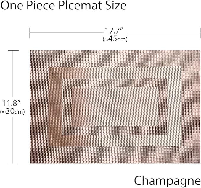 PIGCHCY Placemats,Heat Resistant Non Slip Durable Plastic Place Mats,Washable Easy to Clean Woven Vinyl Kitchen Placemats for Dining Table Set of 4 (Champagne)