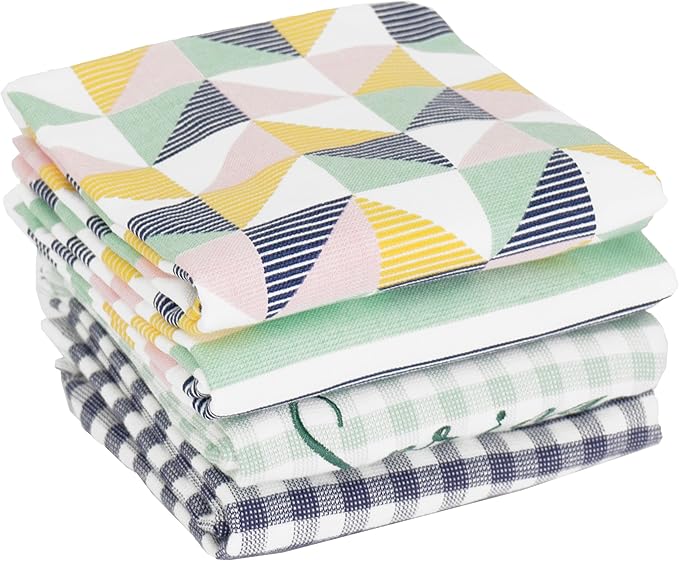 Ritz 100% Cotton Kitchen Towels, Pinstripe Skipper – 16"x26" – Absorbent Dish Towels for Drying & Cleaning – Soft & Durable (Set of 4)