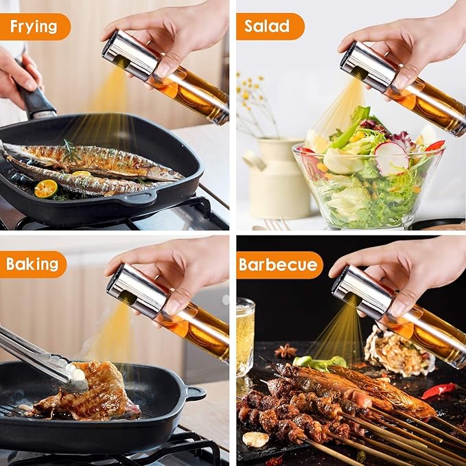 3Pcs Oil Sprayer Bottle Set, for Cooking Olive Oil Sprayer Refillable Dispenser Glass Bottle with Measurements BBQ/Making Salad/Baking/Roasting/Grilling/Frying Kitchen 100ml