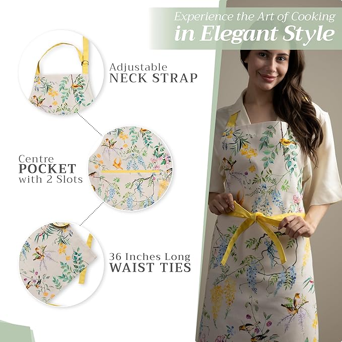 Maison d' Hermine 100% Cotton Apron for women with Pocket Kitchen Chef Apron for Men Cooking Mothers Day Gifts