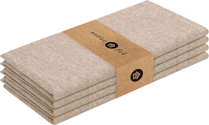 Native Fab Chambray Cloth Napkin Set of 4, 100% Cotton, Washable, Reusable Dinner Cloth Napkin 17x17 inches, Table Decor Napkins for Dinner, Events, Brown