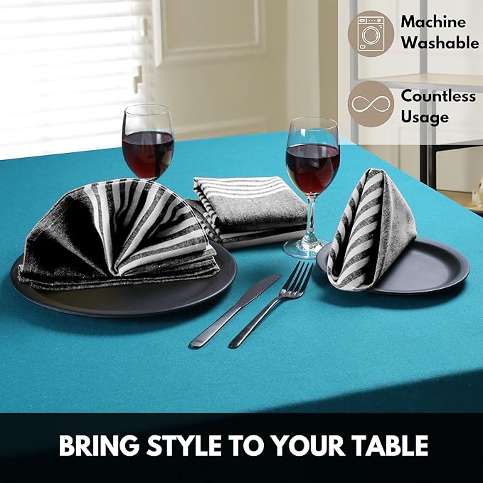 Cloth Napkins 18x18 Inches - Striped Design, 100% Cotton, Reusable & Durable Fabric Napkins for Dining, Everyday Meals, Events, Parties - Machine Washable, Set of 4, Black