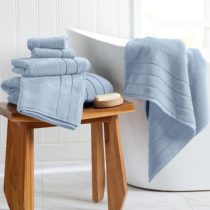 Springtree Home Luxury Turkish Cotton Bath Towels Set | 100% Turkish Cotton | Premium Bath Towels | Ultra Soft Thick Plush & Highly Absorbent | Luxury Hotel & Spa Bathroom Towels | Blue Fog