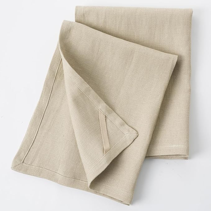 Linen Thick Kitchen Towels Set of 2-100% Linen Dish Towels with Hanging Loops, Super Soft Quick Dry Tea Towels Stonewashed and Handcrafted 17.7 x 23.6 Inch,Dark Apricot