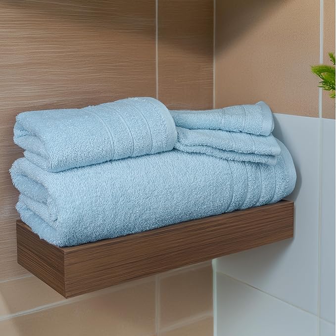 Tens Towels Pack of 8 Towels Set, 2 Extra Large Bath, 2 Hand, 4 Washcloths, 100% Cotton, Lighter Weight, Quicker to Dry, Super Absorbent, Perfect for Bathroom, Sky Blue