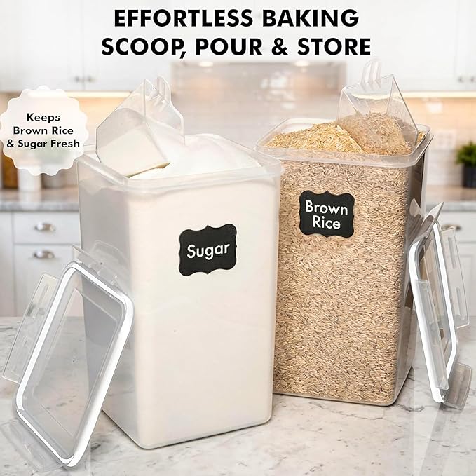 WHITE FEATHER SUPPLIES 2 PC [6.5L / 220 Oz] Large Food Storage Containers with Lids Airtight - BPA Free Clear Plastic Kitchen and Pantry Storage Containers, Bulk Storage for Cereal, Flour, Sugar, Rice