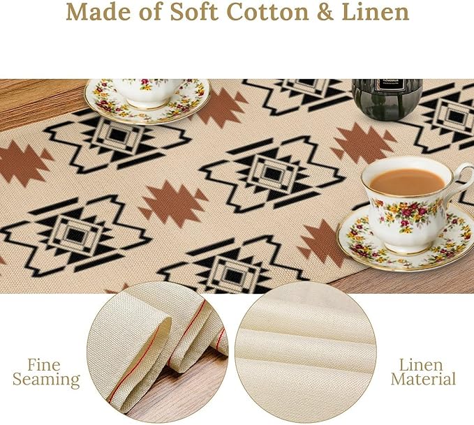 Western Aztec Table Runner Vintage Boho Pattern Geometric Art Printed Runner for Home Kitchen Dining Table Living Room Decor Fabric 1 Panel W13xL36in