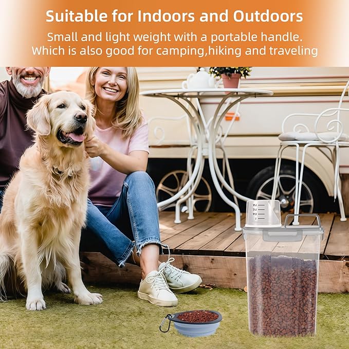 LEAWALK 3-5Lbs Airtight Small Cat Dog Pet Food Storage Containers BPA Free, with Large Pour Spout/1 Measuring Cup/ 4 Safety Locks and Double-layer Silicone Strip (Clear Grey 3Pack)