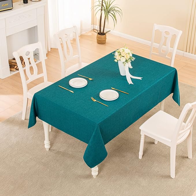 BALCONY & FALCON Rectangle Tablecloth Washable Wrinkle Resistant and Water Proof Table Cloth Decorative Linen Fabric Tablecloths for Dining Parties Kitchen Wedding and Outdoor Use (Teal, 47x63)