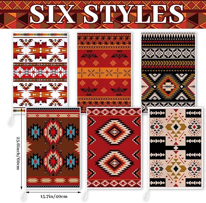 Bencailor 6 Pcs Aztec Kitchen Towels Decorative Sets Dish Towels Absorbent Fast Drying Hand Tea Vintage Hanging Reusable Cleaning Dishcloths for Cooking Farmhouse Bathroom Accessory