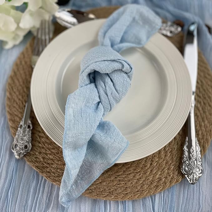 EHLDekol Cheesecloth Gauze Cloth Napkins 6 Pack 16x16 Inches 100% Natural Soft Cotton Weddings Decorative Parties Family Everyday Use Bulk Linen Dinner Napkins (Baby Blue, 6 Pack)
