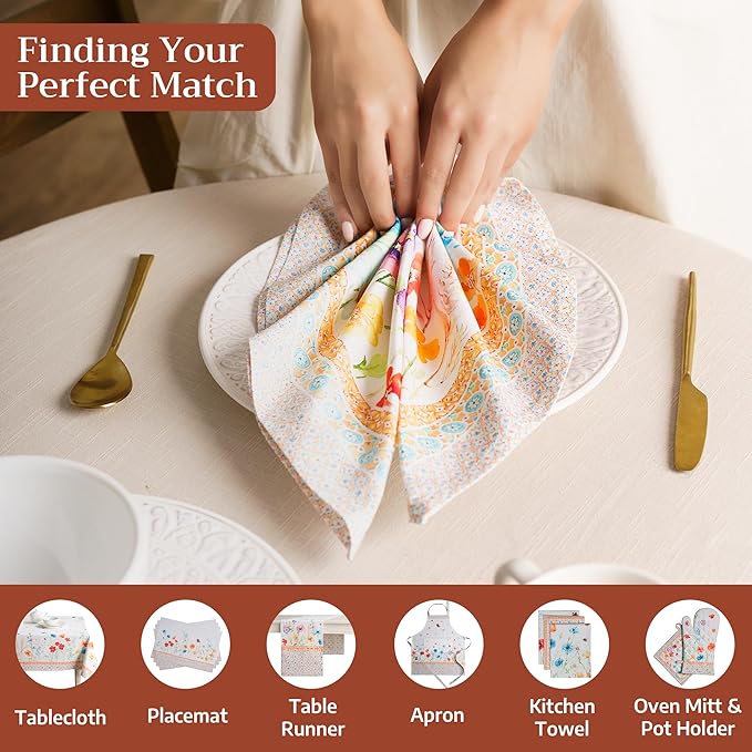 Maison d' Hermine Cloth Napkins Set of 4 100% Cotton Everyday Reusable Square Napkins Cloth Washable Dinner Party Wedding Restaurant Gifts for Mothers Day Spring/Summer(Summer Whisper, 20" x 20")