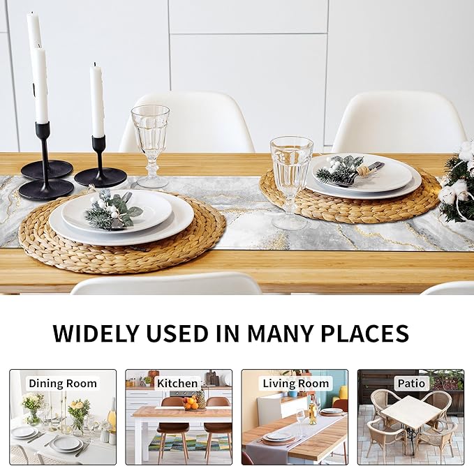 Marble Table Runner 13x36 Inch Gold Grey Table Dresser Runners Modern Table Decorations Coffee Table Runner for Home Kitchen Dining Room (13"x36", Grey Gold Marble)
