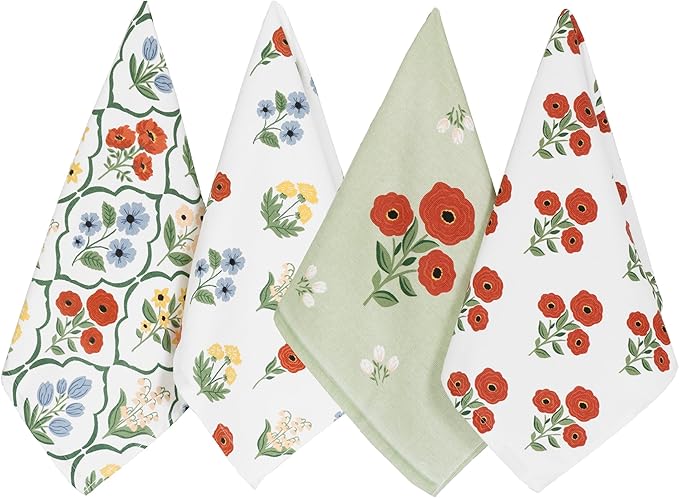 Ritz 100% Cotton Kitchen Towels, Rose Trellis Floral – 16"x26" – Absorbent Dish Towels for Drying & Cleaning – Soft & Durable (Set of 4)
