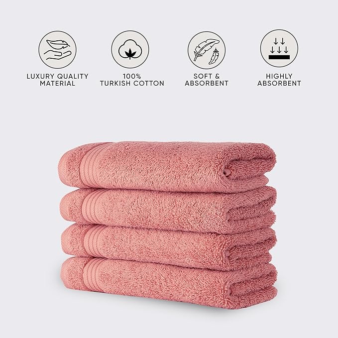 Classic Turkish Towels CTT - Premium 4 Piece Bath Towel Set, Made with 100% Turkish Cotton, Quick Drying, Highly Absorbent & Comfy Towels for Spa & Hotel | 30"x54" (Coral)