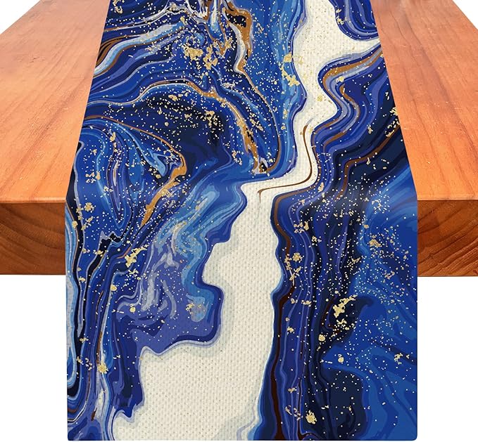 Marble Table Runner 72 Inches Long, Ink Marble Texture Table Runner Dresser Scarves, Rustic Burlap Dining Room Table Decor for Kitchen Wedding Farmhouse Indoor Outdoor Home Party