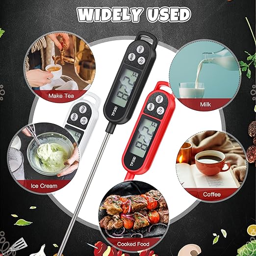 Copkim 3 Pcs Instant Read Meat Thermometer with Long Probe 9.65 Inch Kitchen Cooking Food Candy Waterproof Digital Thermometer for BBQ Water Milk Yogurt Liquid Cooking (Black,White,Red)