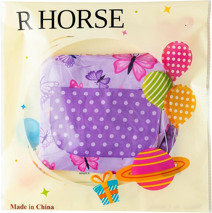 R HORSE Kid Apron and Chef Hat Set - 2Pcs Purple Butterfly Toddler Kitchen Apron for Girls, Adjustable Role Play Costume Pretend Play Toy for Cooking Baking Painting Birthday Gift for Kids Ages 3-6