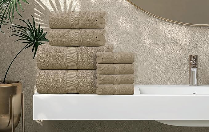 Oakias Premium Towel Set 600 GSM 6 Piece Beige - 100% Ring Spun Cotton Highly Absorbent Towels Set - Super Soft Bathroom Towel Set - Hotel Quality Double Stitched Hem - Ideal for Hotels, Spa, Gyms