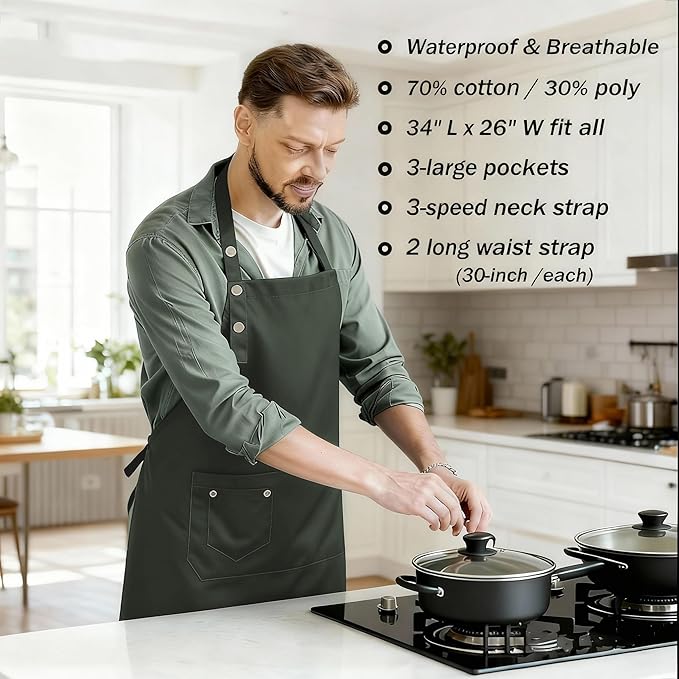 MORNITE Art Aprons for Painting Pottery Ceramics, Mens Women Kitchen Cooking Aprons Waterproof Green