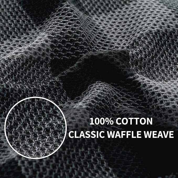 Homaxy Kitchen Towels and Dishcloths Set, 12 x 12 and 13 x 28 Inches, Set of 8 100% Cotton Waffle Weave Check Plaid Kitchen Dish Towels, Super Soft and Absorbent Dish Cloths, Black & Grey