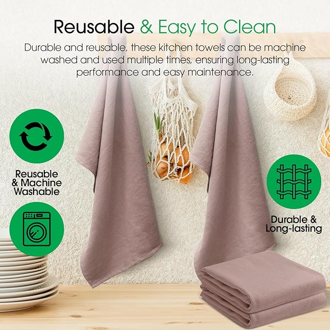 DG Collections Terry Dish Towels, 100% Cotton Kitchen Towels, Set of 6 (18x28 inch) Hand Towels - 400 GSM, Absorbent Terry Cloth Dish Towels for Kitchen, Soft Tea Towels - Pink Color