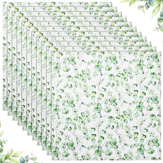 Tatuo Spring Flower Cotton Cloth Napkins Set of 24, 15 x 15 Inch Floral Dinner Napkins Soft Absorbent Washable for Family Cocktail Wedding Kitchen Dining Room Table Tea Party(Eucalyptus)