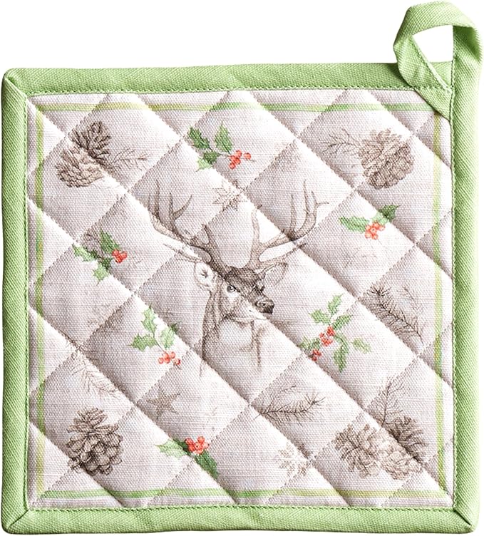 Maison d' Hermine Pot Holders 100% Cotton Heat Resistant Potholders 8" x 8" Hot Pads with Loop for Thanksgiving Christmas Decorations BBQ Cooking Baking Handling Hot Pans (Pack of 1, Christmas Dew)