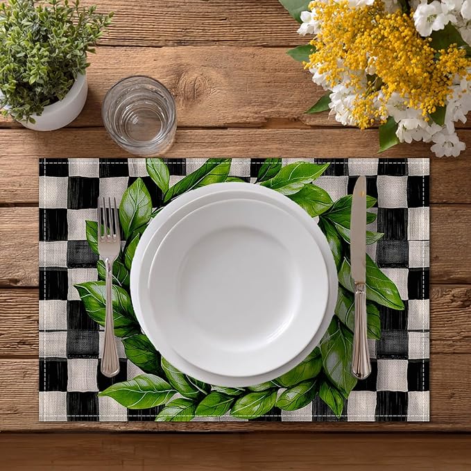 HOMETITUTE Placemats Set of 4 12x18 inch Spring Table Mats for Dining Table Sweet Home Linen Placemats Farmhouse Decorations Kitchen Decor Desk Mat for Outdoor Home Party Kitchen Seasonal Dining
